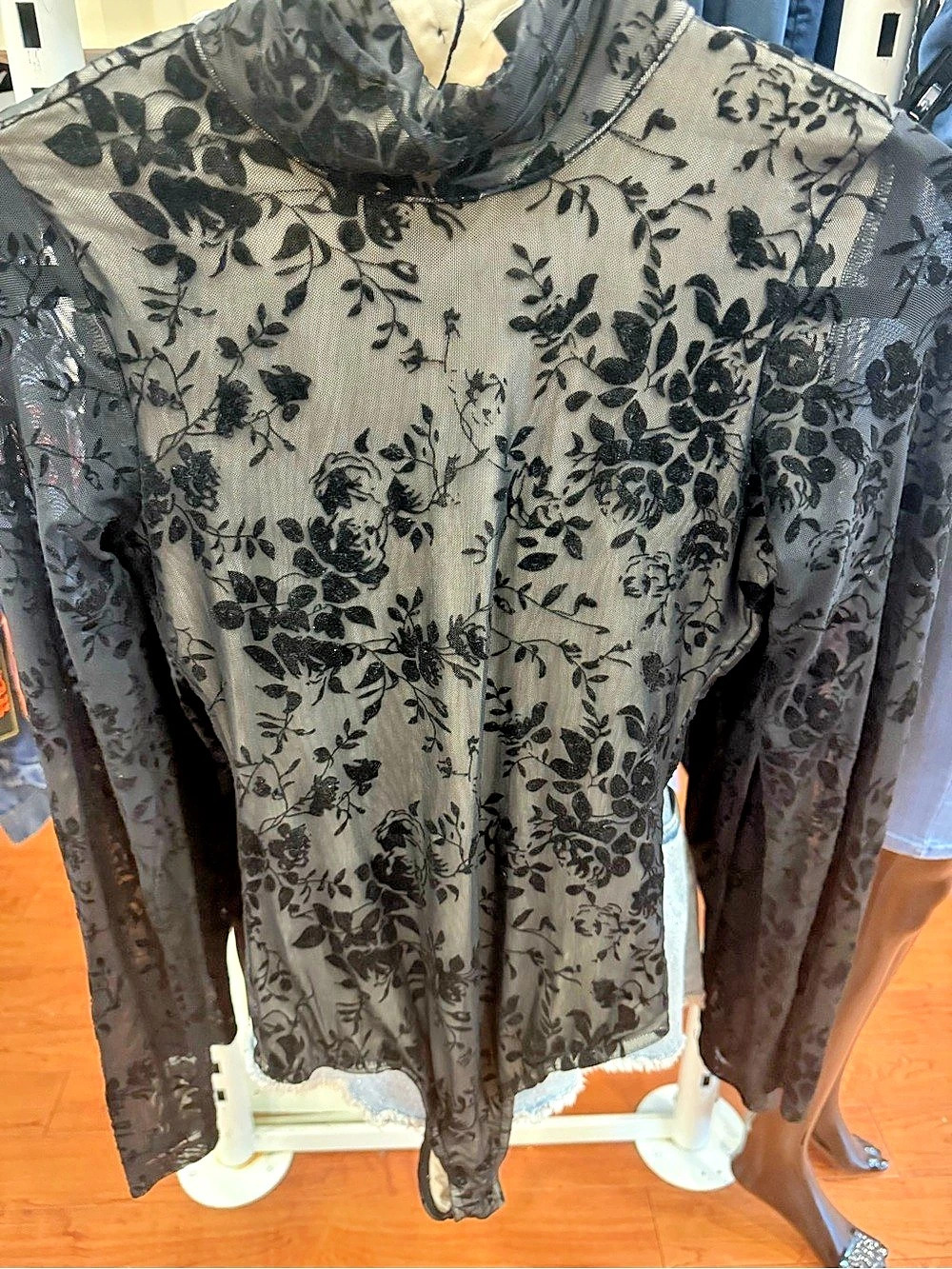 Lulus Secret Rendezvous Black Floral Mock Neck Bodysuit